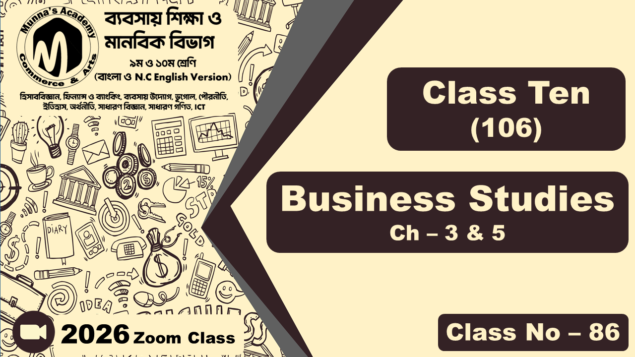 Class Ten - Commerce (N.C - 106) [Class No- 86] Business Studies, Ch - 3 & 5
