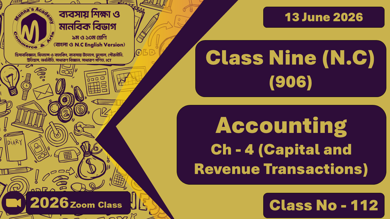 Class Nine-Commerce (N.C - 906) [Class No-112] Accounting, Ch - 4 (Capital and Revenue Transactions)