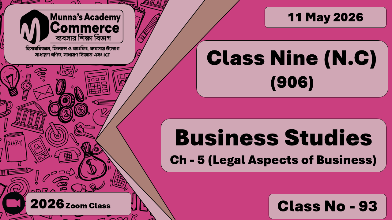 Class Nine - Commerce (N.C - 906) [Class No- 93] Business Studies, Ch- 5 (Legal Aspects of Business)