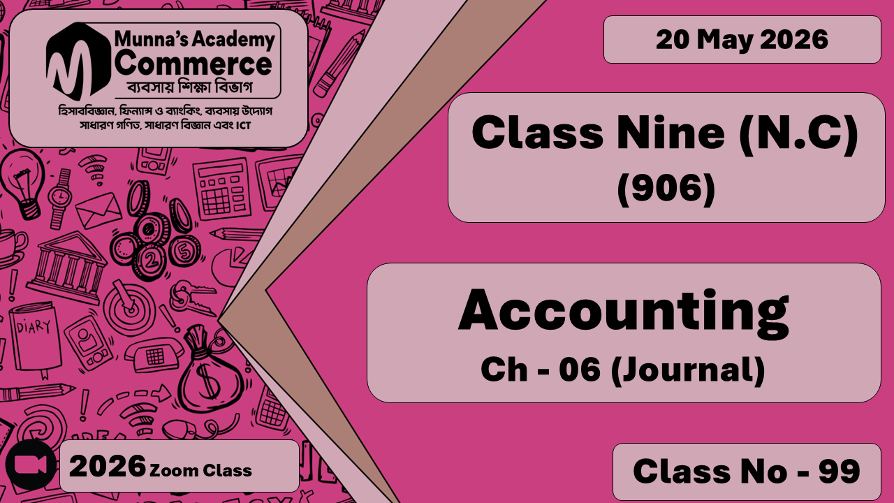 Class Nine - Commerce (N.C - 906) [Class No- 99] Accounting, Ch - 06 (Journal)
